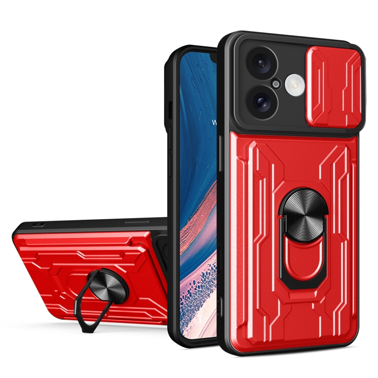 

For iPhone 16 Sliding Camshield TPU+PC Phone Case with Card Slot(Red)