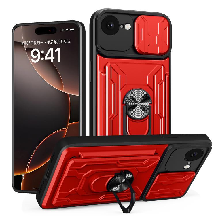 

For iPhone 16e Sliding Camshield TPU+PC Phone Case with Card Slot(Red)