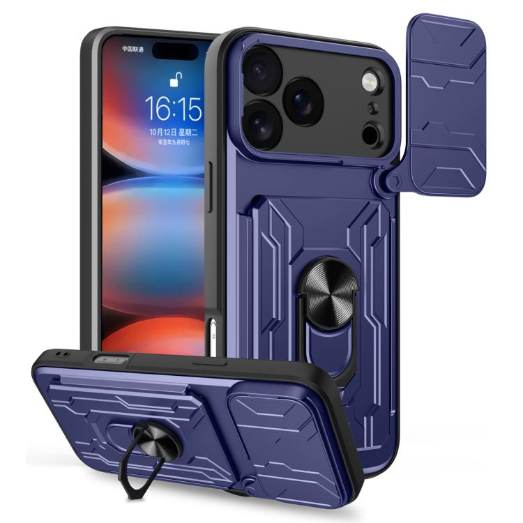 

For iPhone 17 Pro Max Sliding Camshield TPU+PC Phone Case with Card Slot(Blue)
