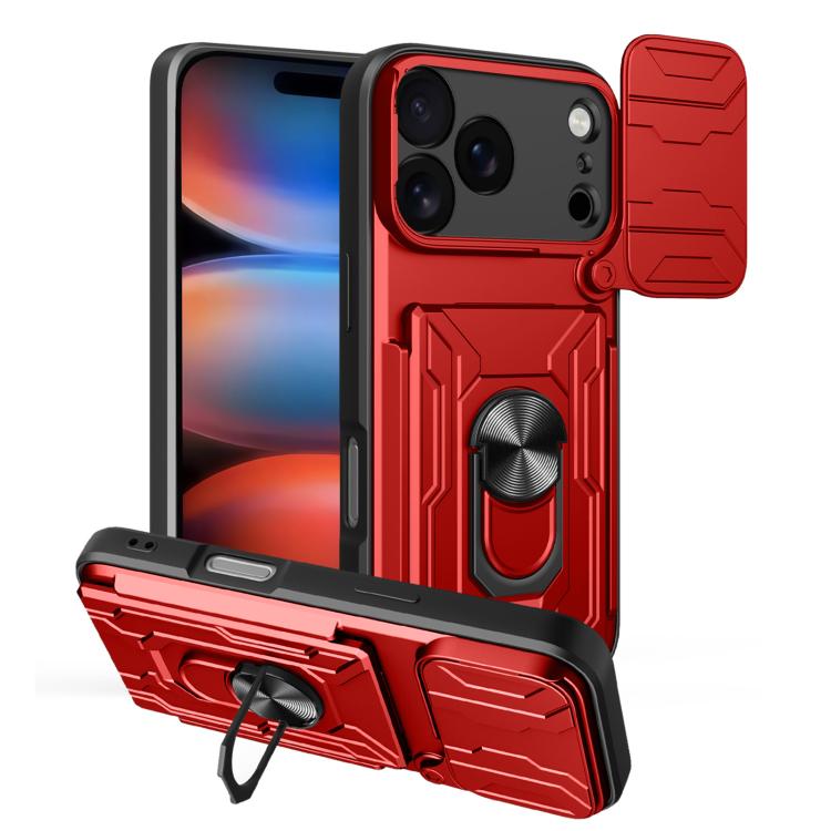 

For iPhone 17 Pro Sliding Camshield TPU+PC Phone Case with Card Slot(Red)
