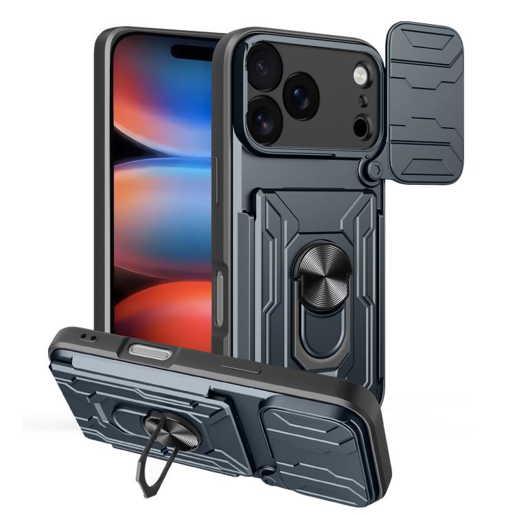 

For iPhone 17 Pro Sliding Camshield TPU+PC Phone Case with Card Slot(Grey)