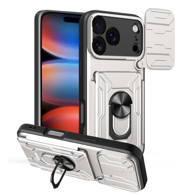 

For iPhone 17 Pro Sliding Camshield TPU+PC Phone Case with Card Slot(White)