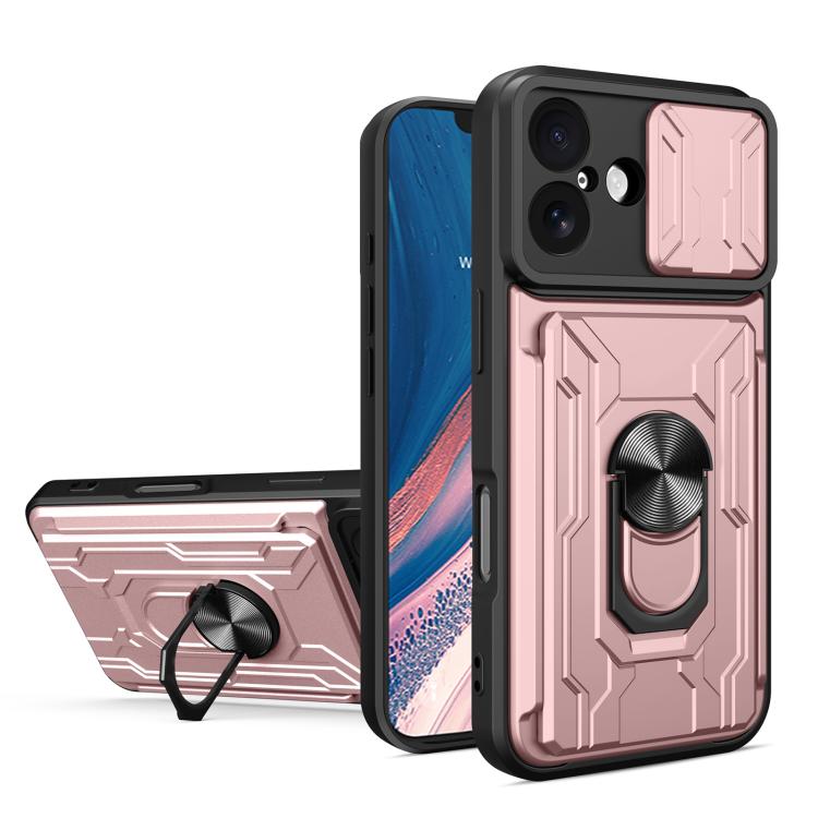 

For iPhone 17 Sliding Camshield TPU+PC Phone Case with Card Slot(Rose Gold)
