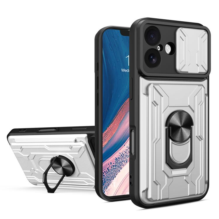 

For iPhone 17 Sliding Camshield TPU+PC Phone Case with Card Slot(White)