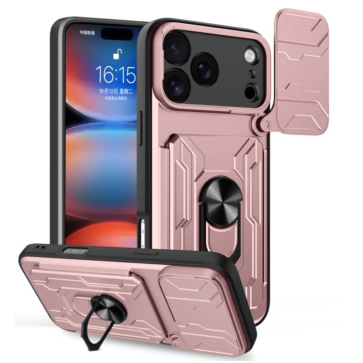 

For iPhone 18 Pro Max Sliding Camshield TPU+PC Phone Case with Card Slot(Rose Gold)
