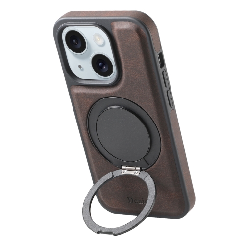 

For iPhone 15 Denior A14 Skin Feel Rotating Holder MagSafe Phone Case(Brown)