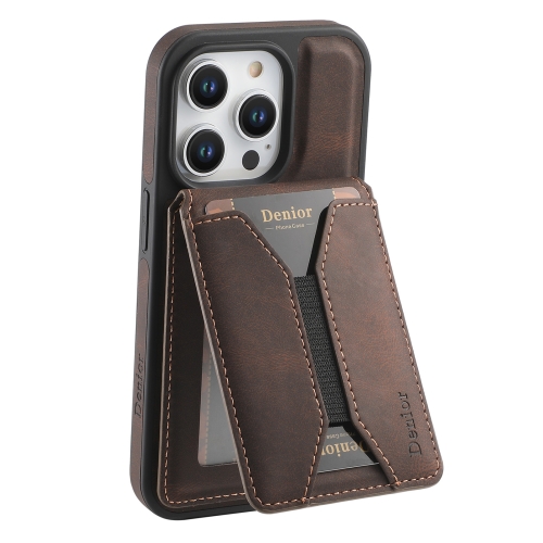 

For iPhone 12 Pro Max Denior D18 Skin Feel Rotating Holder MagSafe Detachable Card Slot Phone Case(Brown)