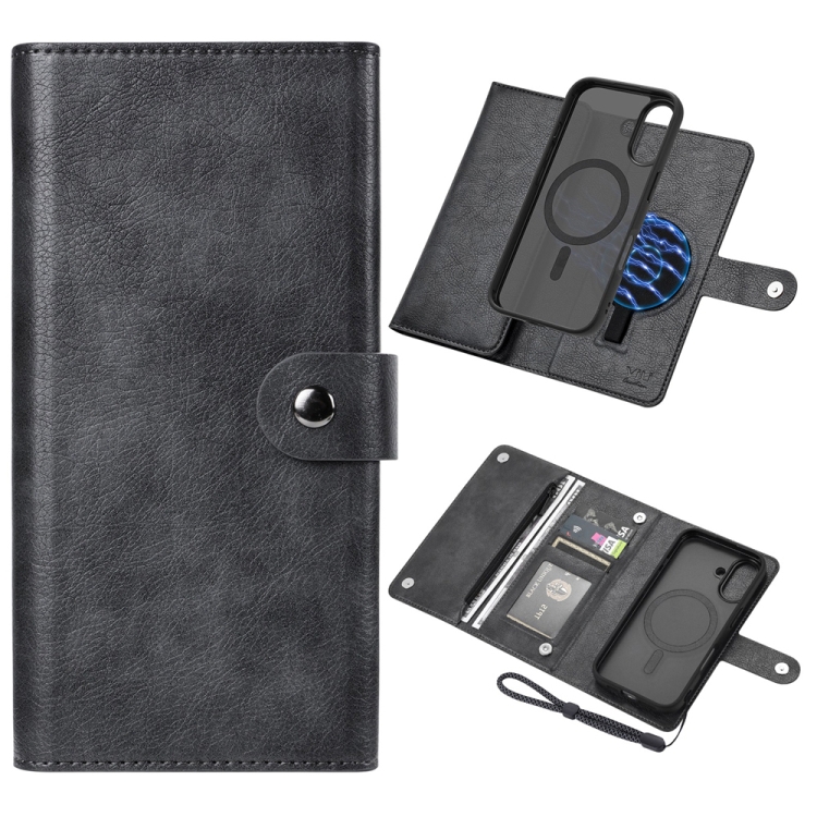 

For iPhone 16 Plus ViLi GVB Series MagSafe Magnetic RFID Leather Phone Case(Black)