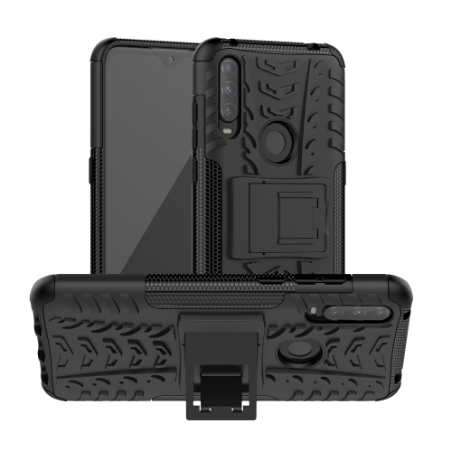 

For Alcatel 3L (2020) Tire Texture Shockproof TPU + PC Protective Case with Holder(Black)