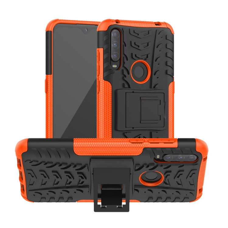 

For Alcatel 3L (2020) Tire Texture Shockproof TPU + PC Protective Case with Holder(Orange)