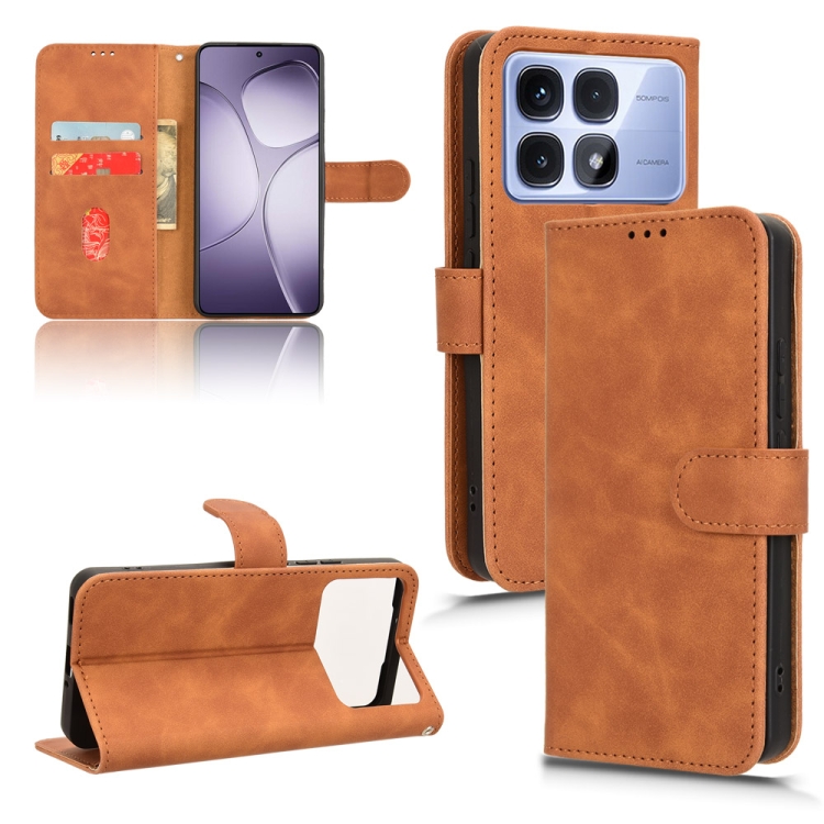 

For Redmi K70 Ultra Skin Feel Magnetic Flip Leather Phone Case(Brown)