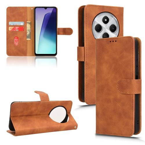 

For Redmi 14C Skin Feel Magnetic Flip Leather Phone Case(Brown)