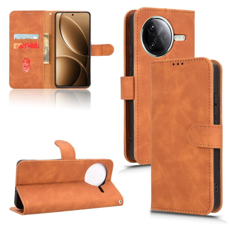 

For Redmi K80 Pro Skin Feel Magnetic Flip Leather Phone Case(Brown)