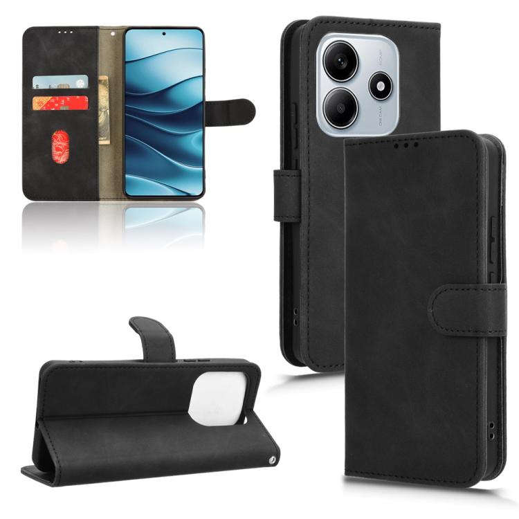 

For Redmi Note 14 4G 164.84mm EU Version Skin Feel Magnetic Flip Leather Phone Case(Black)