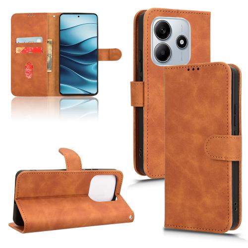 

For Redmi Note 14 4G 164.84mm EU Version Skin Feel Magnetic Flip Leather Phone Case(Brown)