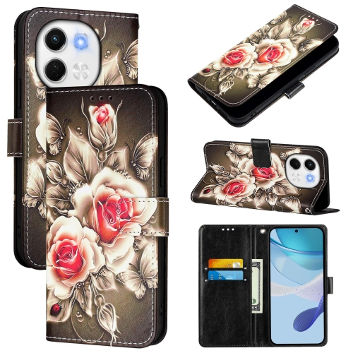 

For Tecno Spark 30 5G / Pova 6 Neo 5G Colored Drawing Pattern Plain Weave Leather Phone Case(Roses On Black)