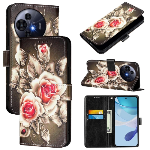 

For TCL 50 Pro NxtPaper Colored Drawing Pattern Plain Weave Leather Phone Case(Roses On Black)