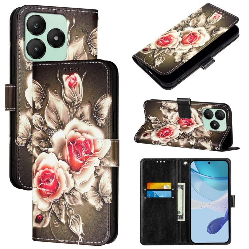 

For Wiko T20 Colored Drawing Pattern Plain Weave Leather Phone Case(Roses On Black)