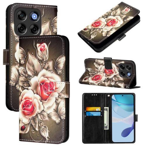 

For ZTE Blade V70 Vita / nubia V70 Design Colored Drawing Pattern Plain Weave Leather Phone Case(Roses On Black)