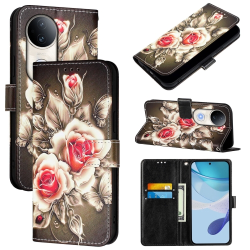 For vivo S20 Colored Drawing Pattern Plain Weave Leather Phone Case(Roses On Black)