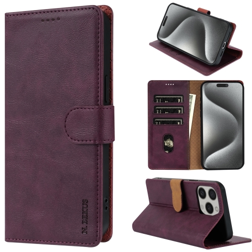 

For iPhone 15 Pro Max N.BEKUS CSJ-P1 Solid Color Leather Phone Case(Wine Red)