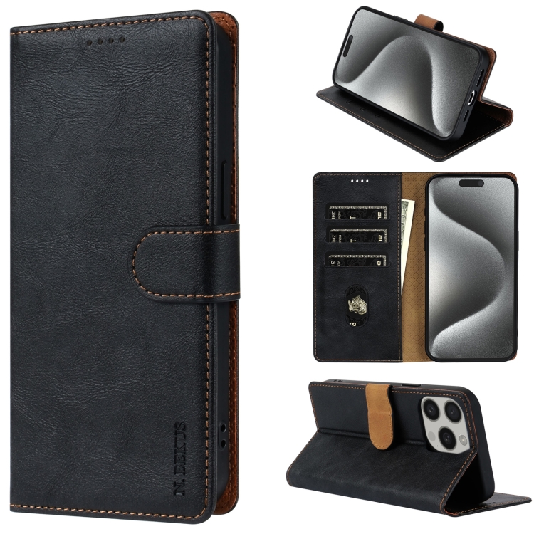 

For iPhone 15 Pro Max N.BEKUS CSJ-P1 Solid Color Leather Phone Case(Black)