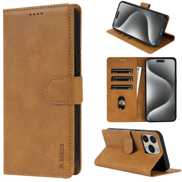 

For iPhone 15 Pro N.BEKUS CSJ-P1 Solid Color Leather Phone Case(Brown)
