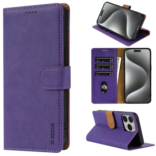 

For iPhone 12 / 12 Pro N.BEKUS CSJ-P1 Solid Color Leather Phone Case(Purple)
