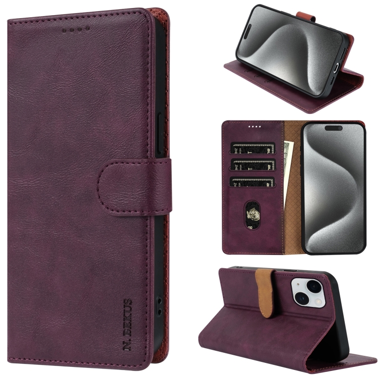 

For iPhone 14 / 13 N.BEKUS CSJ-P1 Solid Color Leather Phone Case(Wine Red)