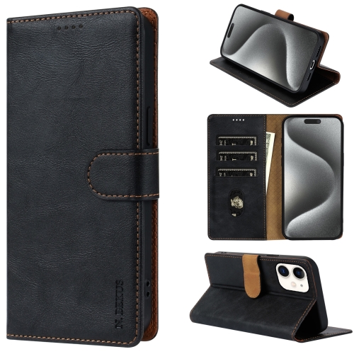 

For iPhone 13 mini / 12 mini N.BEKUS CSJ-P1 Solid Color Leather Phone Case(Black)