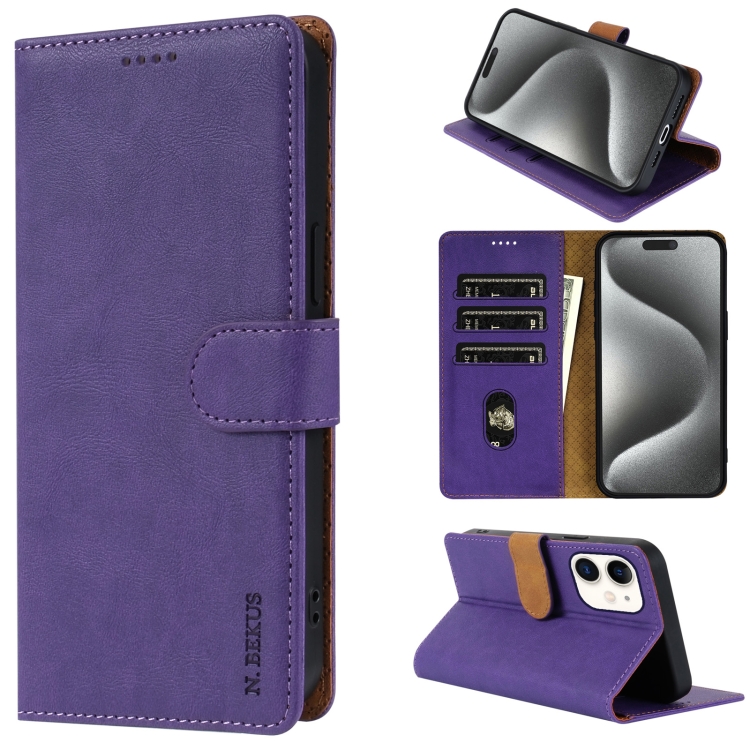 

For iPhone 13 mini / 12 mini N.BEKUS CSJ-P1 Solid Color Leather Phone Case(Purple)