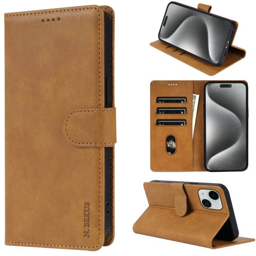 

For iPhone 15 Plus N.BEKUS CSJ-P1 Solid Color Leather Phone Case(Brown)