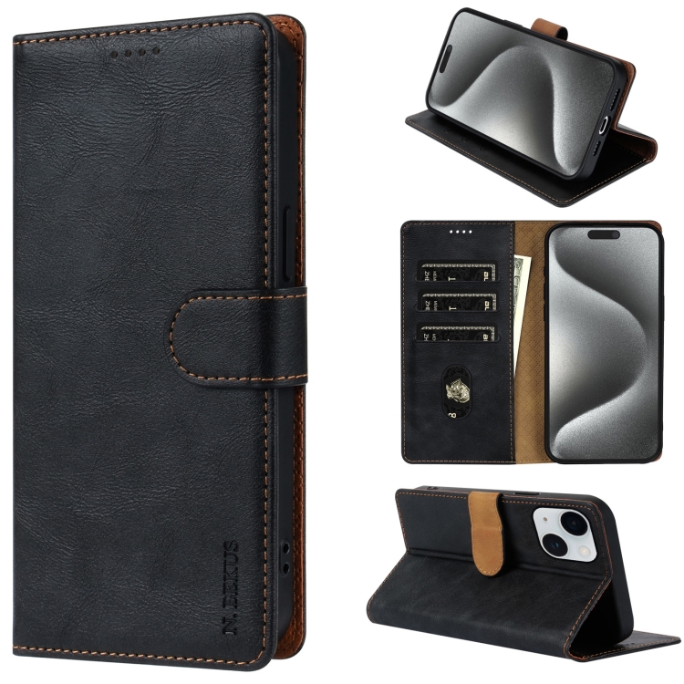 

For iPhone 15 Plus N.BEKUS CSJ-P1 Solid Color Leather Phone Case(Black)