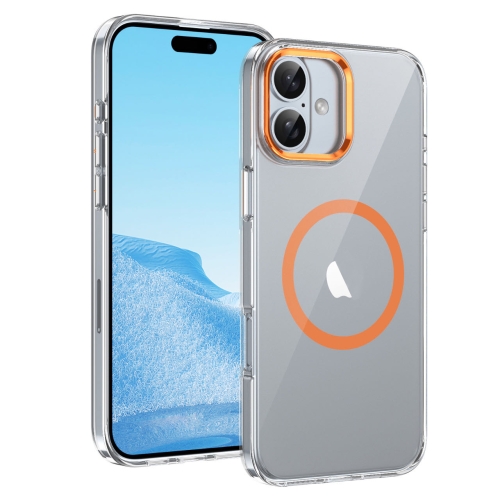 

For iPhone 16 Ice Feel HD Transparent MagSafe PC Full Coverage Phone Case(Orange)