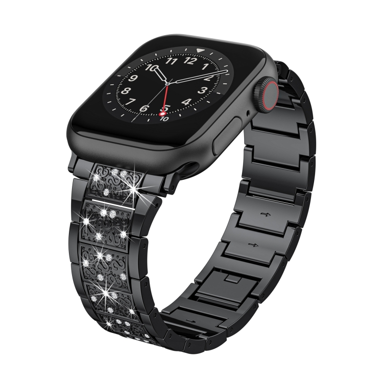 

For Apple Watch SE 2023 44mm S-Type Diamond Metal Watch Band(Black)