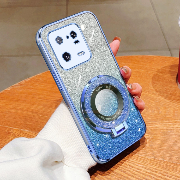 

For Xiaomi 13 Pro Plated Gradient Glitter Round Holder TPU Phone Case(Sierra Blue)
