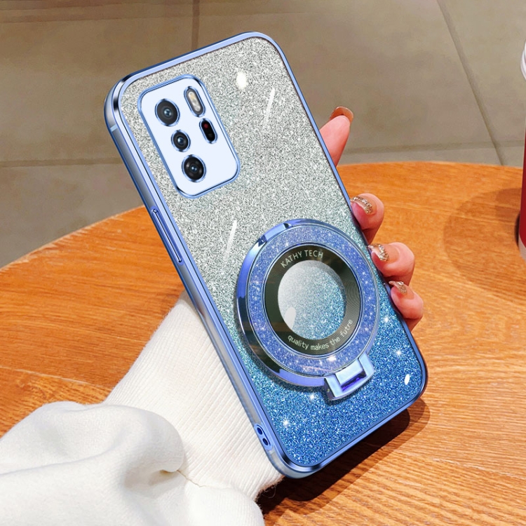 

For Xiaomi Poco X3 GT Plated Gradient Glitter Round Holder TPU Phone Case(Sierra Blue)