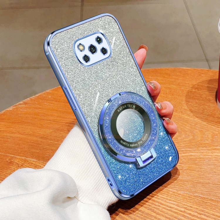 

For Xiaomi Poco X3 / X3 Pro Plated Gradient Glitter Round Holder TPU Phone Case(Sierra Blue)