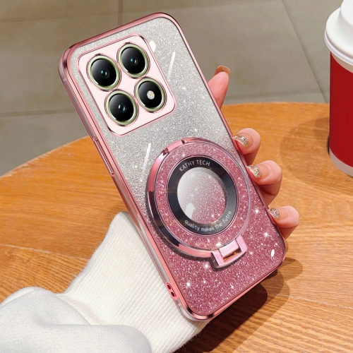 

For Xiaomi 14T Plated Gradient Glitter Round Holder TPU Phone Case(Pink)