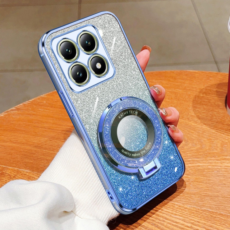 

For Xiaomi 14T Plated Gradient Glitter Round Holder TPU Phone Case(Sierra Blue)