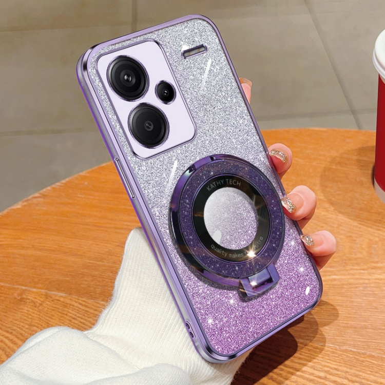 

For Redmi Note 13 Pro+ Plated Gradient Glitter Round Holder TPU Phone Case(Purple)