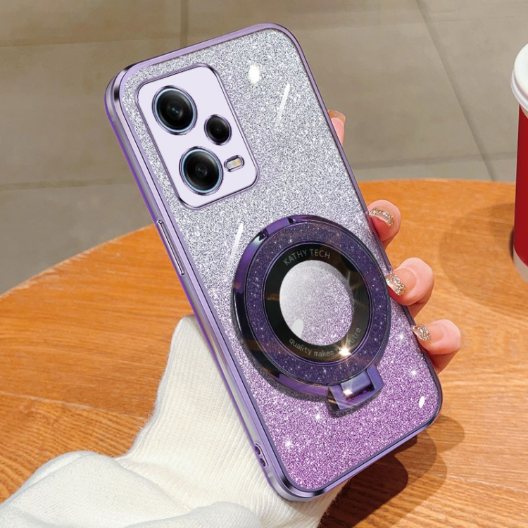 

For Redmi Note 12 Pro 5G Global Plated Gradient Glitter Round Holder TPU Phone Case(Purple)