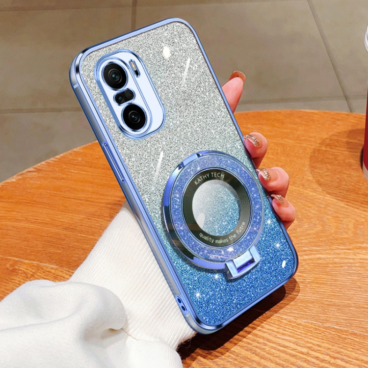 

For Redmi K40 / K40 Pro Plated Gradient Glitter Round Holder TPU Phone Case(Sierra Blue)