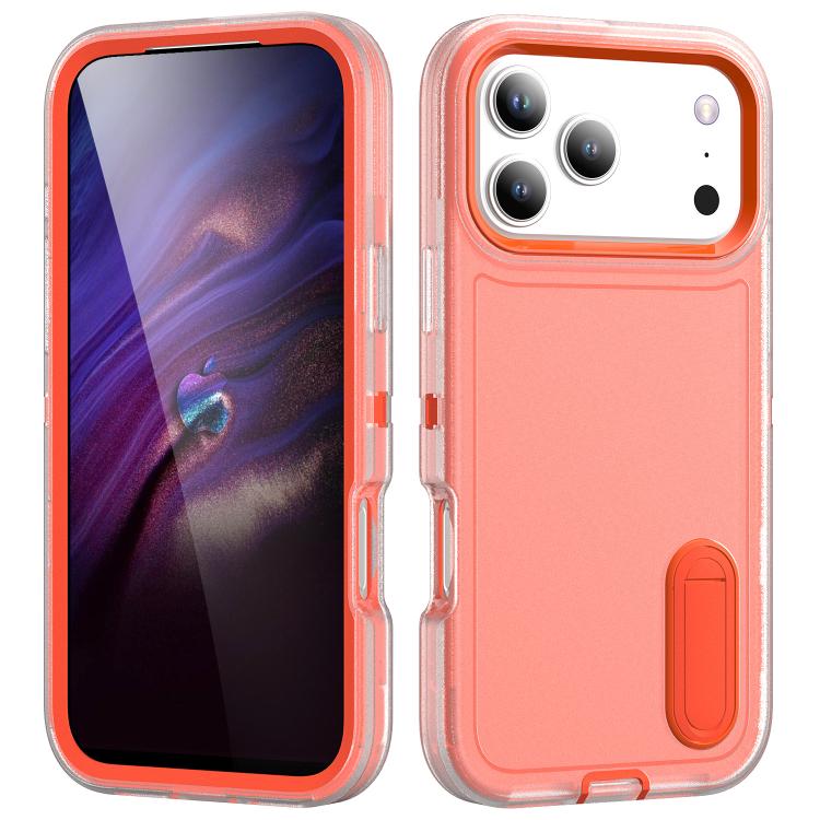 

For iPhone 17 Pro Max Rugged PC + Silicone Phone Case with Holder(Transparent+Orange)