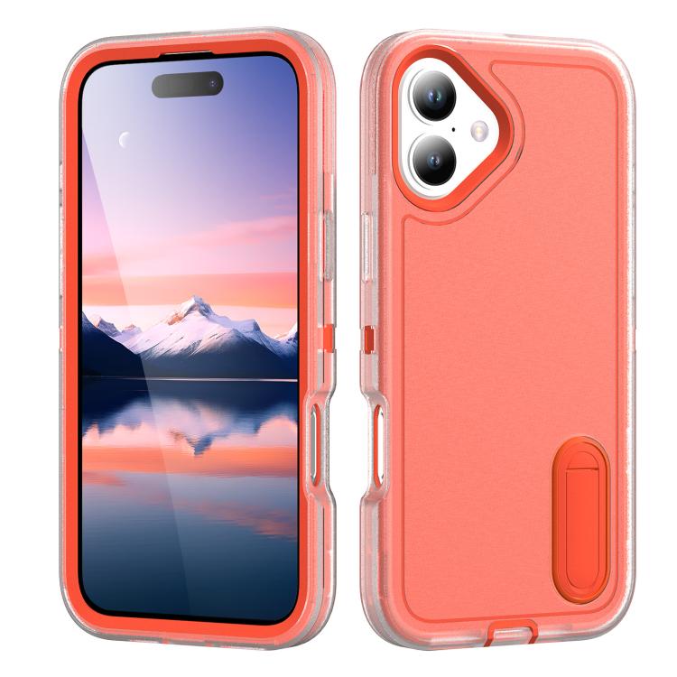 

For iPhone 17 Rugged PC + Silicone Phone Case with Holder(Transparent+Orange)