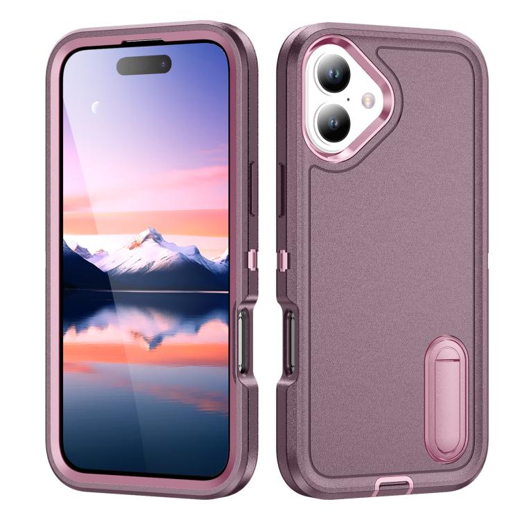 

For iPhone 17 Rugged PC + Silicone Phone Case with Holder(Purple+Pink)