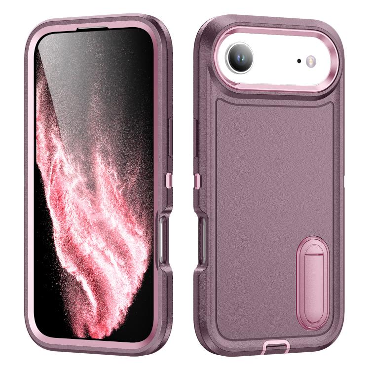 

For iPhone Air Rugged PC + Silicone Phone Case with Holder(Purple+Pink)
