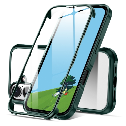 

For iPhone 16 Double-sided Plastic Glass Phone Protective Case(Dark Green)