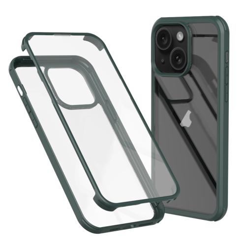

For iPhone 15 Double-sided Plastic Glass Phone Protective Case(Dark Green)