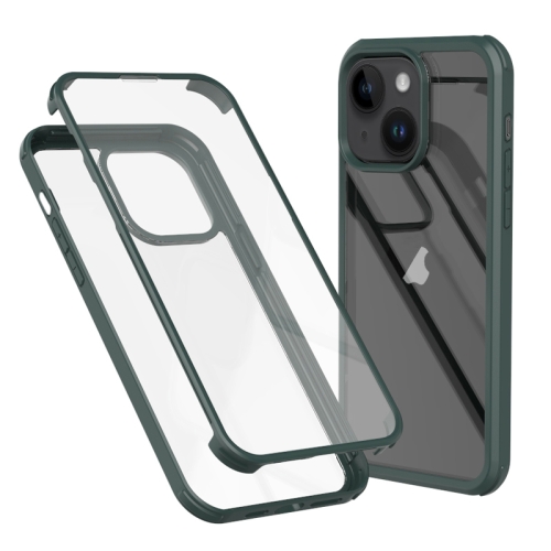 

For iPhone 14 Plus Double-sided Plastic Glass Phone Protective Case(Dark Green)